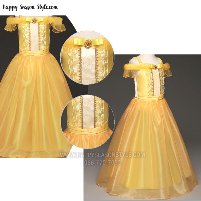 ชุดแฟนซีเด็ก ชุดเจ้าหญิงเบลล์เด็ก บิวตี้แอนด์เดอะบีส รุ่นเปิดไหล่ beauty and the beast โฉมงามกับเจ้าชายอสูร