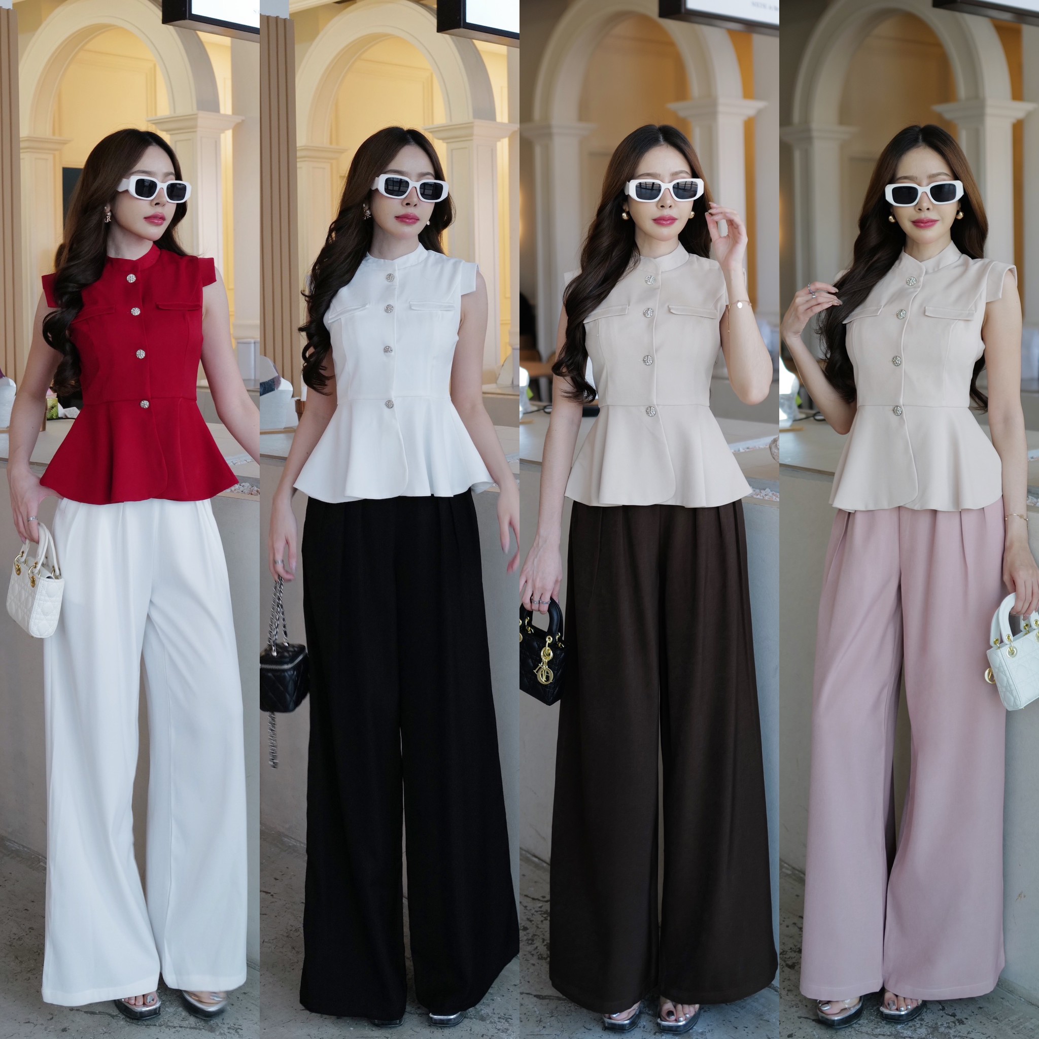 #4769 HILOOK ชุดเชต เสื้อตัวยาวปลายระบาย กระดุมเงินหน้าใช้ได้จริงแขนล้ำนิดๆ