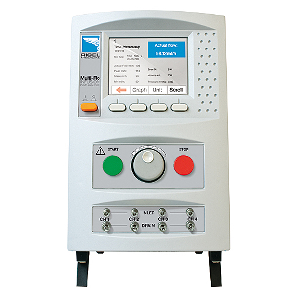 RIGEL MULTIFLO-1 เครื่องสอบเทียบประสิทธิภาพเครื่องควบคุมอัตราการไหลสารละลายทางหลอดเลือดทางการแพทย์แบบ 1 ช่อง