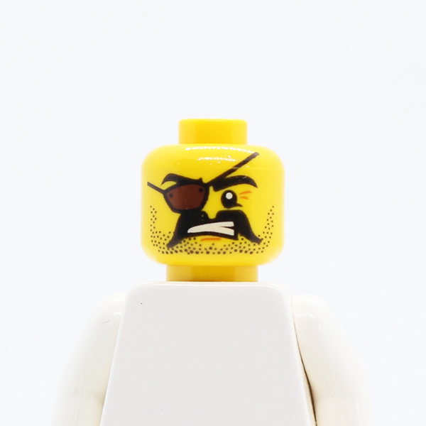 Beard Black Stubble and Moustache, Eyepatch, Crow's Feet, Bared Teeth Pattern - Hollow Stud