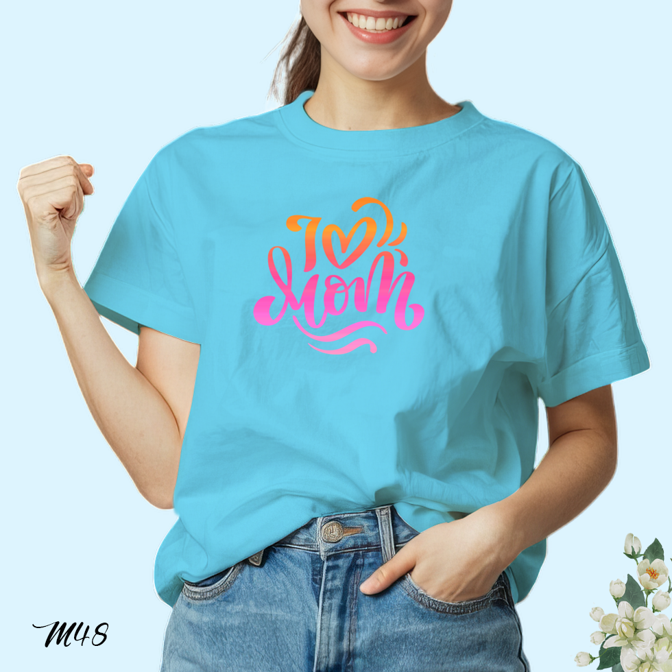เสื้อยืด สกรีนลาย I love Mom M48 เนื้อผ้าโพลีเอสเตอร์ 100% นุ่มใส่สบาย วันแม่ 12 สิงหาคม BKscreenshirts