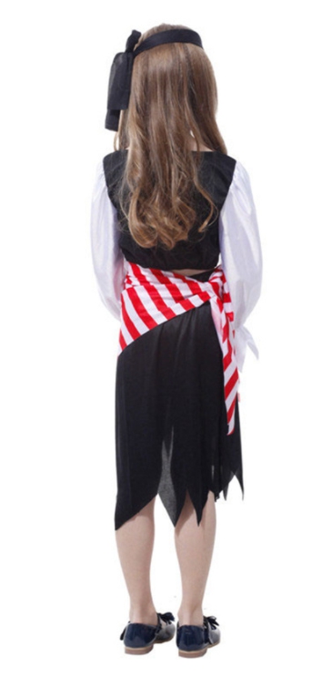 ชุดโจรสลัดเด็ก โจรสลัดเด็กหญิง เสื้อขาวแขนขาว กระโปรงแต่งผ้าแดง ชุดแยกชิ้น