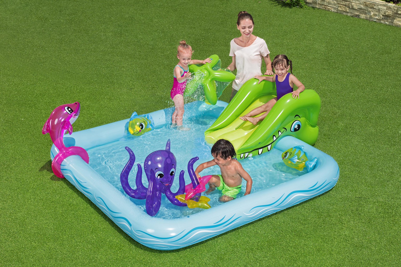Bestway ชุดสระน้ำเด็ก โลกใต้ทะเล พร้อมสไลเดอร์ Inflatable Bestway Sea World Baby Pool Set with Slide