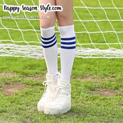 ถุงเท้ายาว ถุงเท้ากีฬา ถุงเท้าบอล รุ่นผ้าเรียบ ปลายมีขลิบสี 9 สีให้เลือก