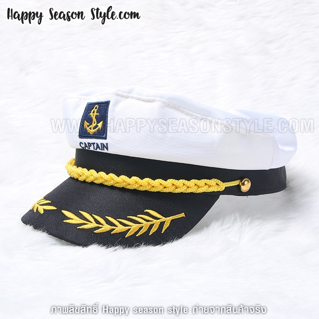 หมวกทหารเรือ หมวกกัปตัน ปีกปักช่อมะกอก แต่งสมอเรือ