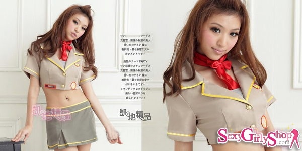 ชุดทหาร ทหารหญิง ชุดแฟนซีทหาร Cosplay ชุดทหารแนวผ้าพันคอแดง