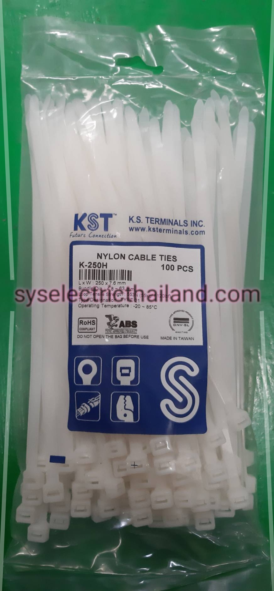 เคเบิ้ลไทร์ KST 10นิ้วหนา สีขาว 250*7.6มม 100PCS