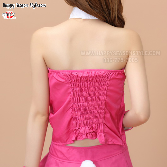 ชุดกระต่าย ชุดบันนี่ สีชมพู เกาะอก พร้อมหูกระต่าย