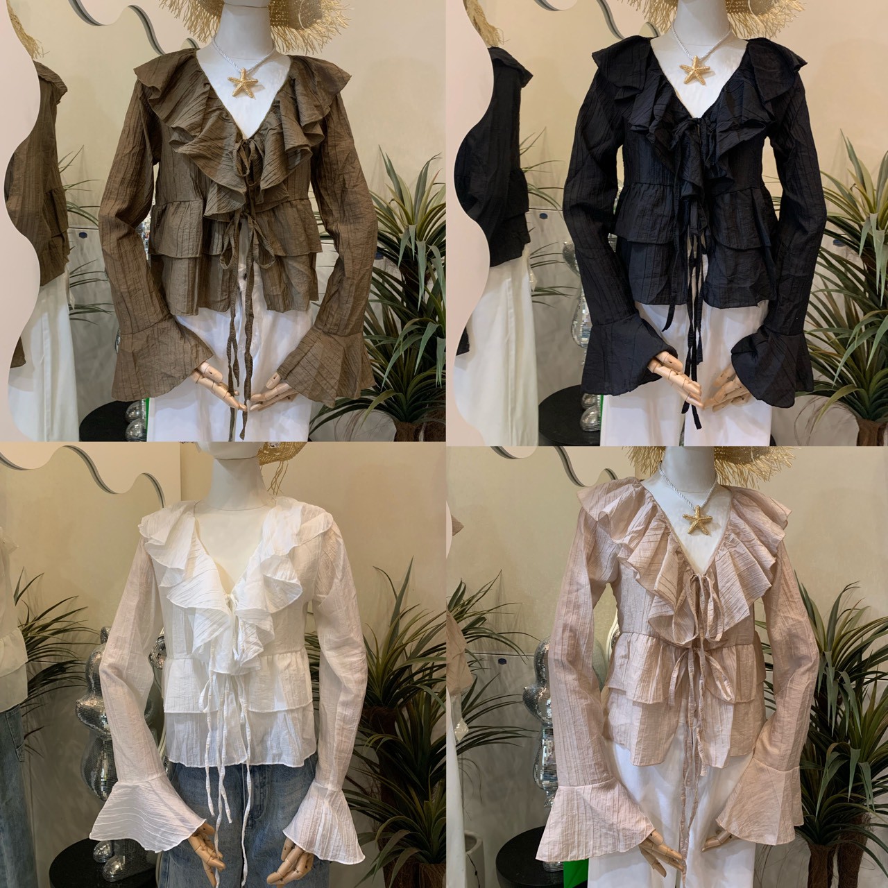 Bershka l top เสื้อระบายทรงสวย แขนยาว ผูกด้านหน้า sheeny