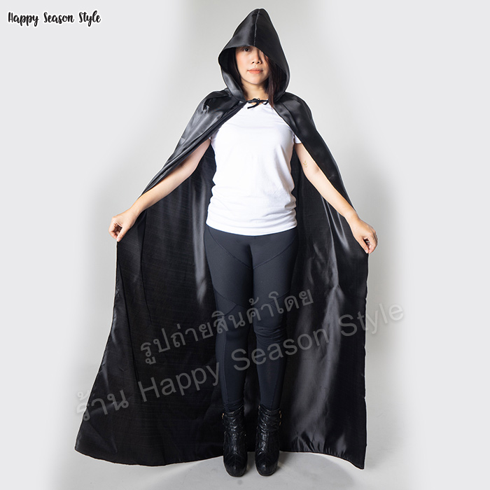 เสื้อคลุมสีดำ ฮาโลวีน ผ้ามัน ยาว 150 cm พ่อมด แม่มด halloween