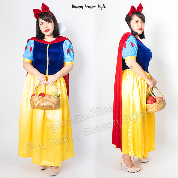 ชุดสโนว์ไวท์พลัสไซต์ Snow white รุ่นกำมะหยี่ เดรสยาว สโนว์ไวท์สาวอวบ