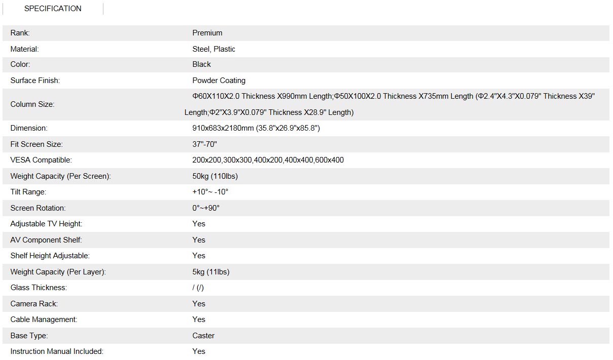 JMTVSTAND MT-F8500 ขาตั้งพื้นทีวีล้อเลื่อน(TV Stand)วัสดุเหล็กหนา ใช้มือปรับหมุนสูง/ต่ำได้ด้วยมือเดียวเท่านั้น(รับประกัน 3ปี) 32"-75" นิ้ว0964746498