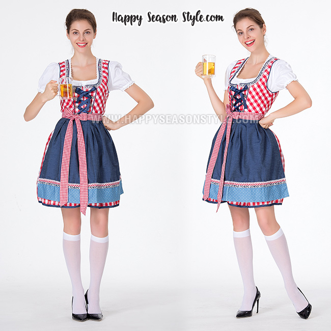 ชุดแฟนซี Oktoberfest Beer ชุดประจำชาติ เยอรมัน เนเธอร์แลนด์ ชุดเชียร์เบียร์ ชุดบาวาเรียน ชุดเมด ลายสก๊อตเล็ก ผ้ากันเปื้อนน้ำเงิน
