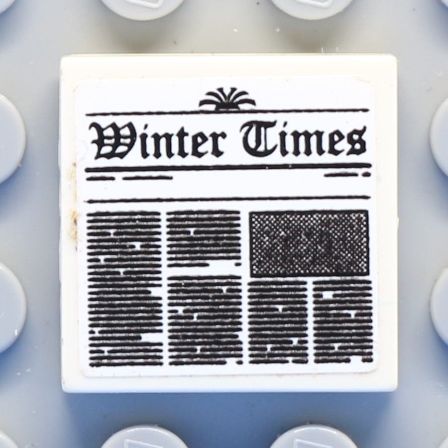 Tile 2 x 2 with Groove with Newspaper 'Winter Times' Pattern (Sticker) - Set 10229