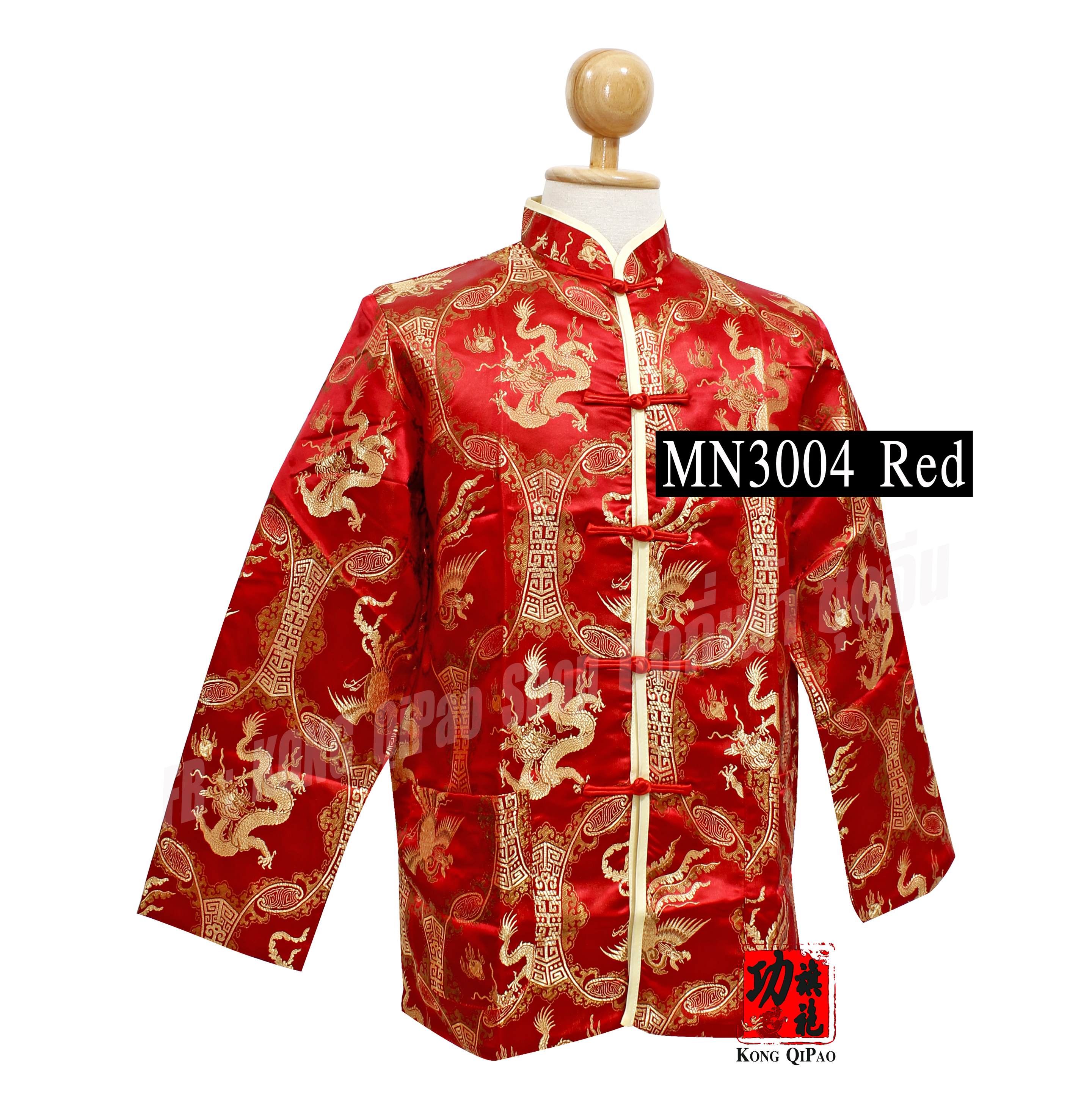 MN3004 เสื้อจีนแขนยาว ลายมังกรทอง