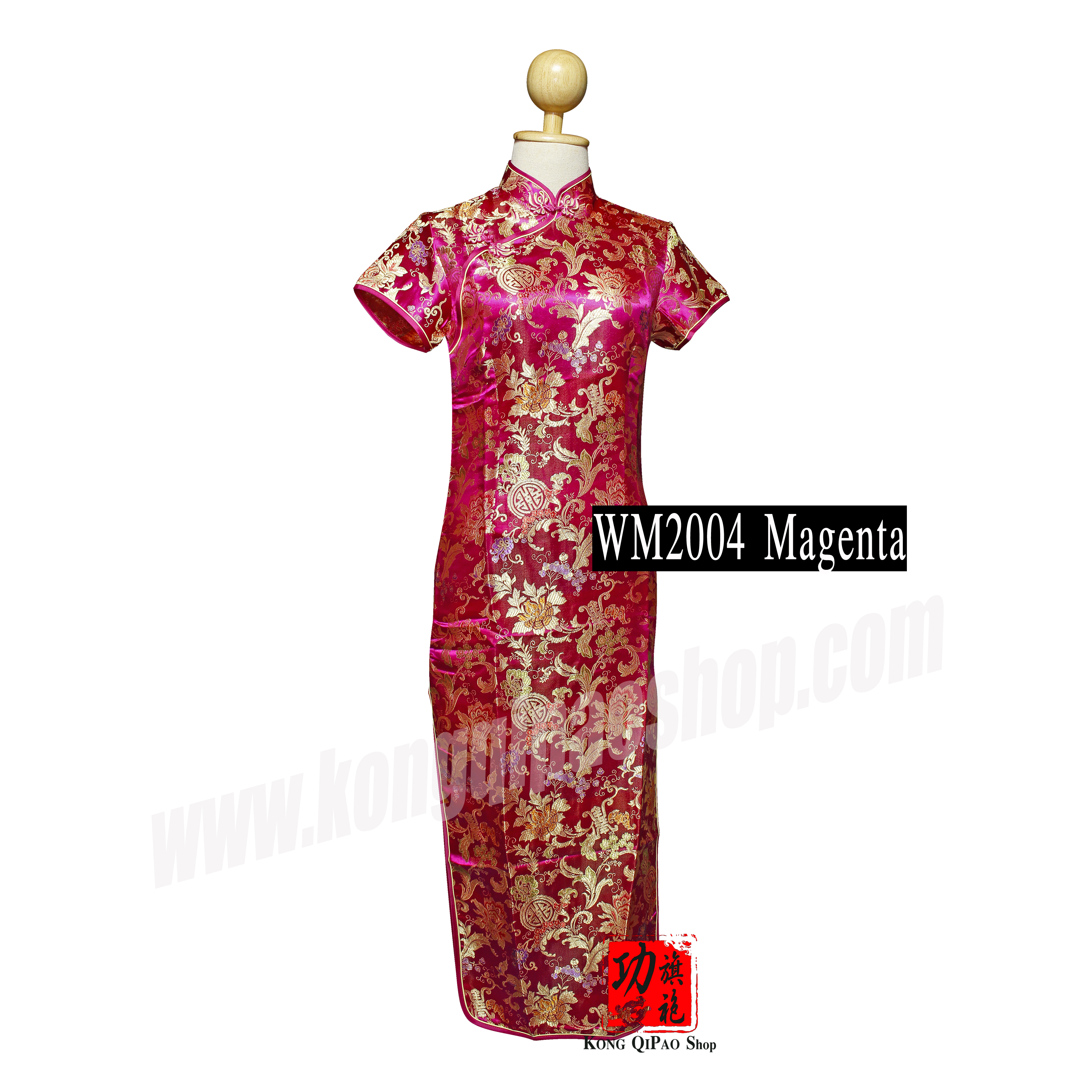 WM2004 กี่เพ้ายาวลายดอกโบตั๋นสัญลักษณ์จีน