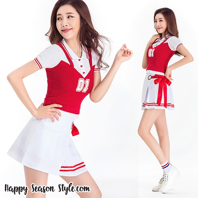 ชุดเชียร์ เชียร์ลีดเดอร์ ชุดเชียร์กีฬา แนวเกาหลี วง WJSN เพลง HAPPY MOMENT เสื้อแดงเอี้ยม