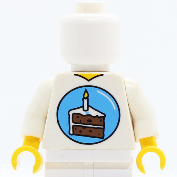 V-Neck with Birthday Cake Slice in Blue Circle Pattern / White Arms / Yellow Hands