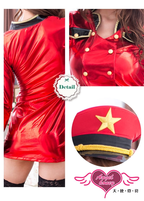 ชุดตำรวจ ตำรวจหญิง สีแดงเมทาลิค พร้อมหมวก