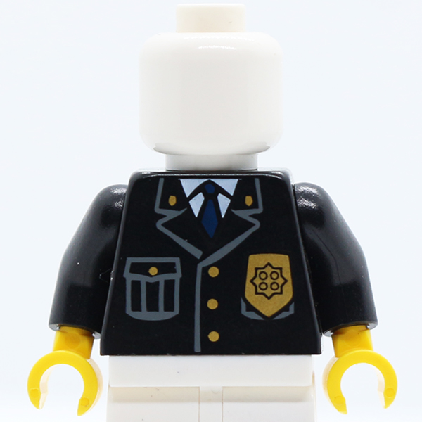 Police Jacket with Pocket, Gold Badge and Blue Tie Pattern / Black Arms / Yellow Hands