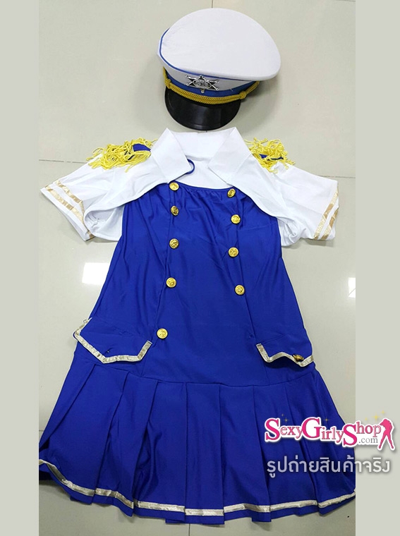 กะลาสีหญิง กะลาสี ทหารเรือหญิง ทหารเรือ เดรสน้ำเงินเสื้อกั๊กขาว เอวลอย พร้อมหมวก