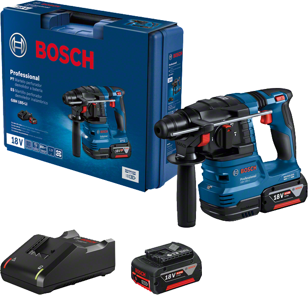 Bosch รุ่น GBH 185-LI สว่านโรตารี่ไร้สายระบบ SDS plus พร้อมแบตเตอรี่ขนาด 4.0 Ah 2 ก้อน และแท่นชาร์จ