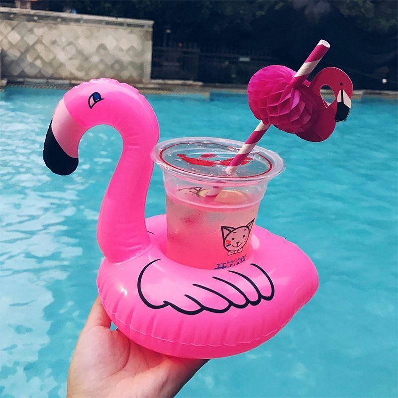 ที่วางแก้วเป่าลม นกฟลามิงโก้ สีชมพู Inflatable Flamingo Pink Cup Holder
