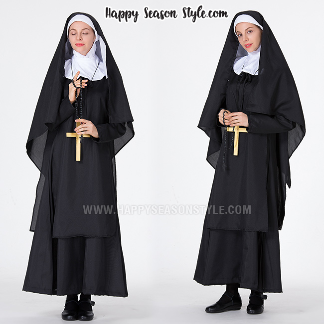 ชุดแฟนซี ฮาโลวีน - ชุดแม่ชี The nun นักบวช รุ่นปิดคอ