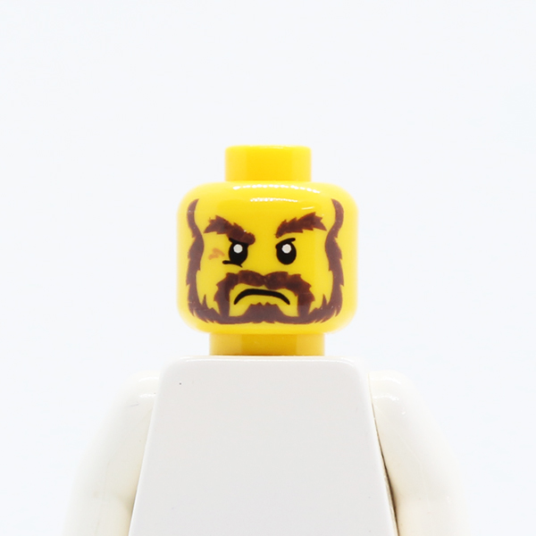 Dual Sided Beard Dark Brown, Bushy Eyebrows, Smile with Teeth / Angry Pattern - Hollow Stud
