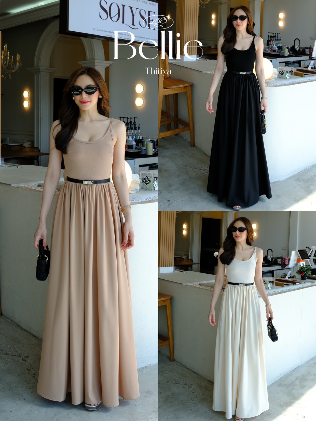 Bellie Dress *รอบนี้ปรับลดความยาวลง3“นะคะ เดรสยาวสายเดี่ยวทรงสวย มีความสลิมช่วงบน(ผ้ายืด) ช้วงล่างพริ้วสวย(ผ้าไม่ยืด) แถมเข็มขัด thitiya