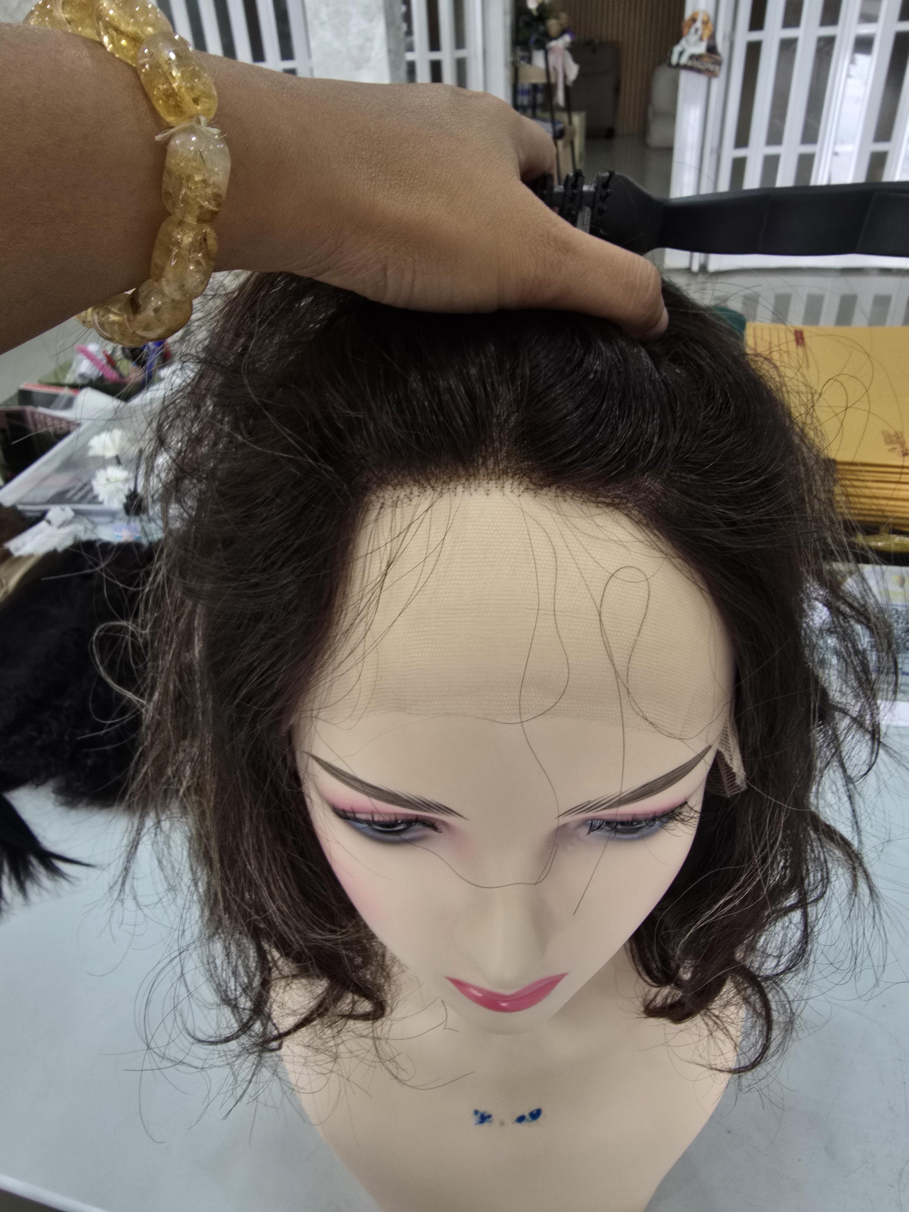 วิกผมแท้ทอมือ งานพรีเมี่ยม เสยแสกเนียนมาก ไม่ต้องใช้กาว สีน้ำตาลไฮไลท์ Premium Human Hair Jewish Wig