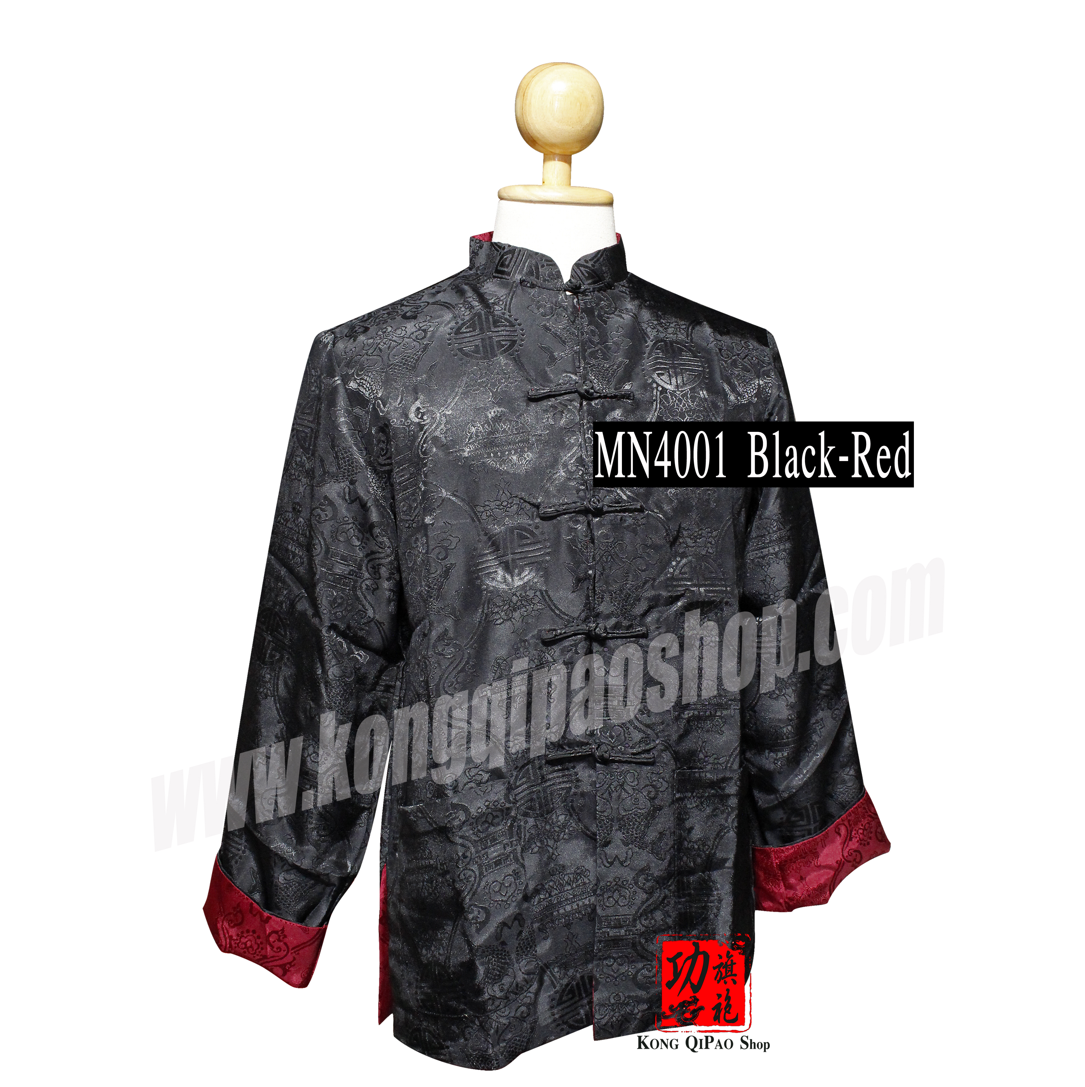 MN4001 เสื้อจีนผู้ชาย แขนยาว ลายปลาหลีฮื้อคู่ (鯉魚) (ใส่ได้ 2 ด้าน)