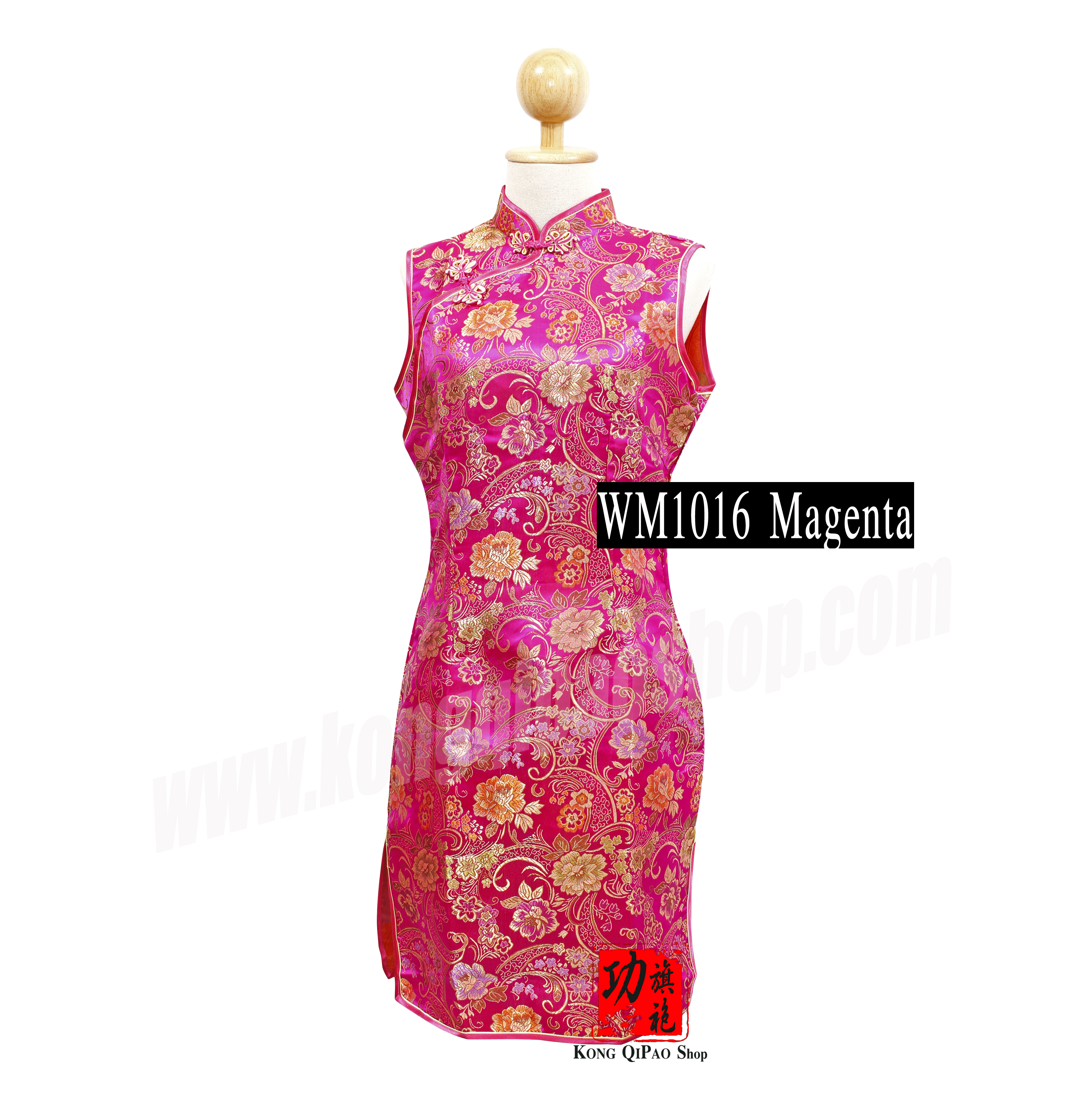 WM1016 กี่เพ้าสั้นแขนกุดผู้หญิง ลายดอกโบตั๋น