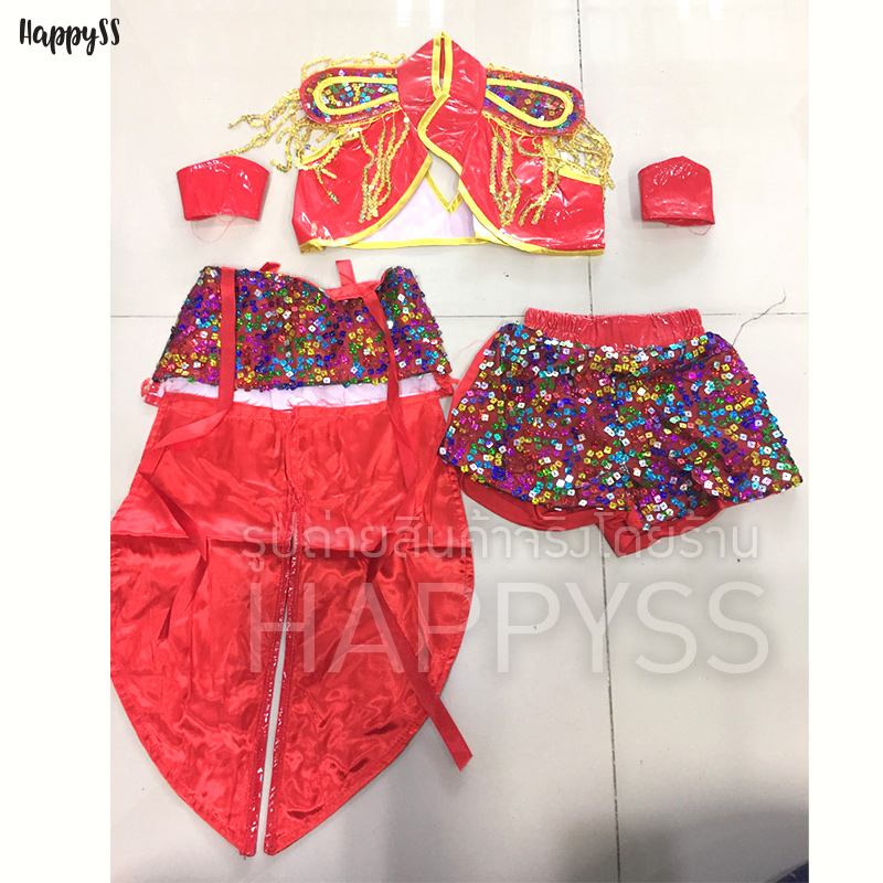 ชุดแฟนซีเด็ก ชุดเชียร์ลีดเดอร์เด็ก ชุดเชียร์เด็ก ชุดแดนซ์เซอร์เด็ก ชุดกีฬาสี ชุดการแสดงเด็กสีแดง หน้าสั้นหลังยาว