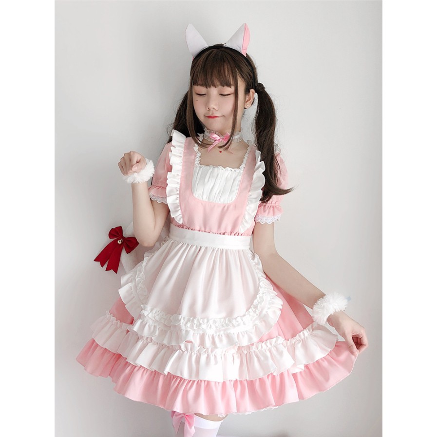 ชุดเมด เมดแมวสีชมพูนม พร้อมที่คาดผมหูแมว