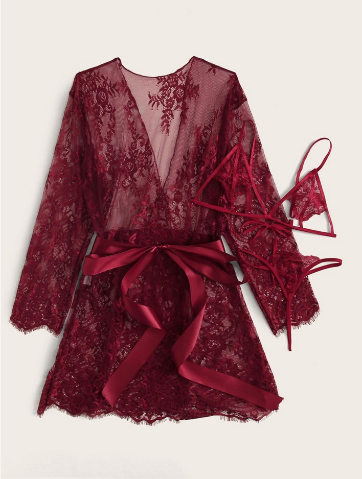 ชุดนอนไม่ได้นอน เซ็ท 3 ชิ้น แบบบิกินี่ พร้อมเสื้อคลุม ชุดนอนเซ็กซี่