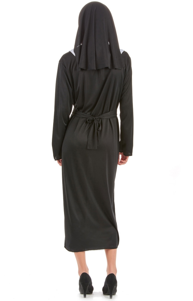 ชุดแม่ชี nun นักบวช แซกยาวสีดำไม่มีลายพร้อมหมวกแถบขาว