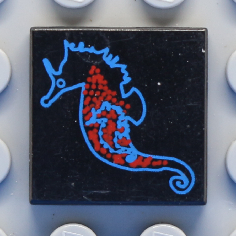 Tile 2 x 2 with Blue and Red Seahorse Pattern