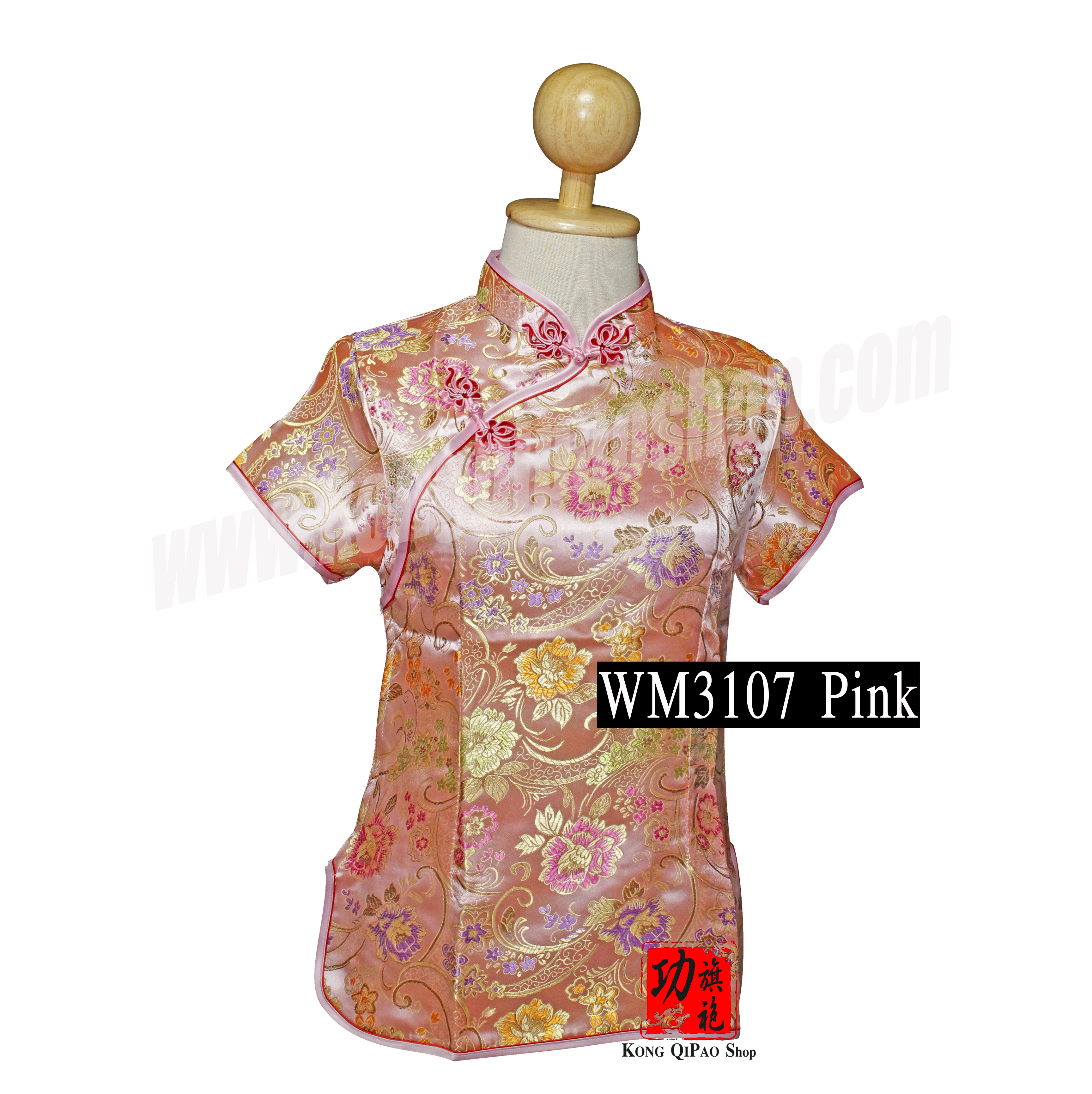 WM3107 เสื้อจีนผู้หญิง คอเฉียง ลายดอกโบตั๋น