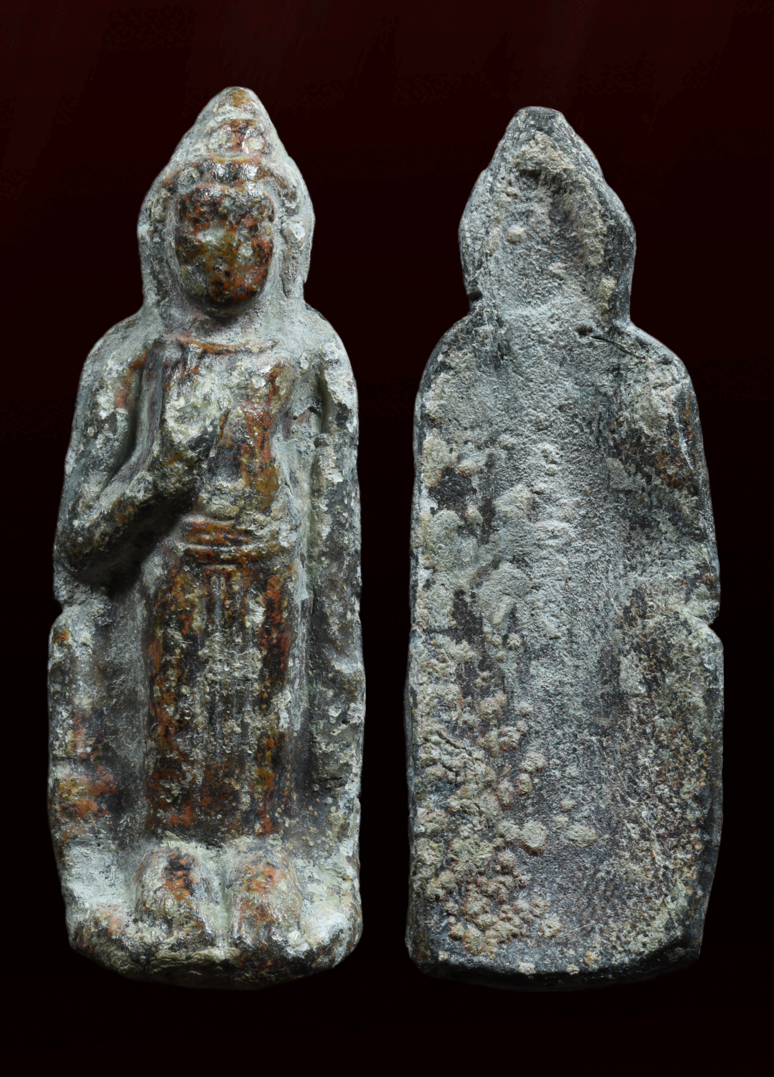 พระร่วงยืนประทานพร เนื้อชินตะกั่ว สนิมแดง