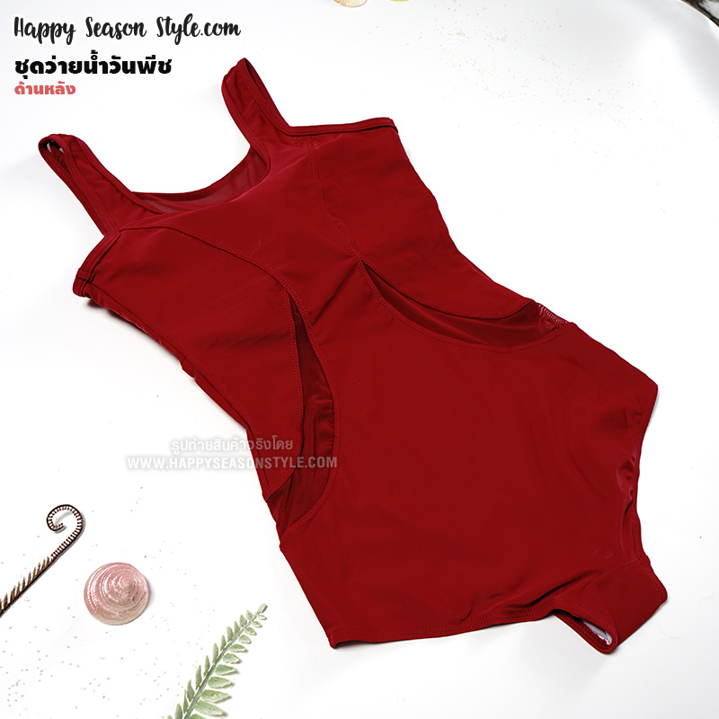 ชุดว่ายน้ำ วันพีช แต่งผ้าตาข่ายซีทรู หน้าหลัง มี 2 สีให้เลือก