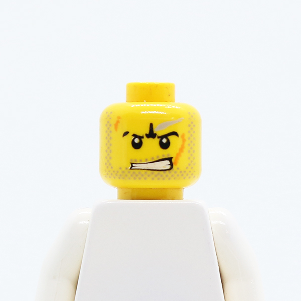 Dual Sided Power Miner Beard Stubble, Gray Smudge, Orange Scars, Determined / Alarmed Pattern - Blocked Open Stud