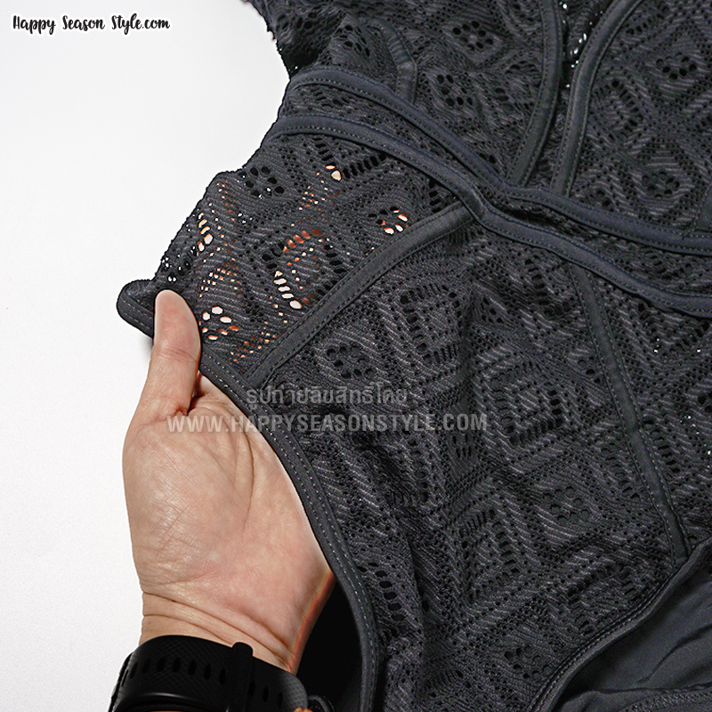 ชุดว่ายน้ำ วันพีช สีดำ ผ้าลูกไม้ ซีทรู