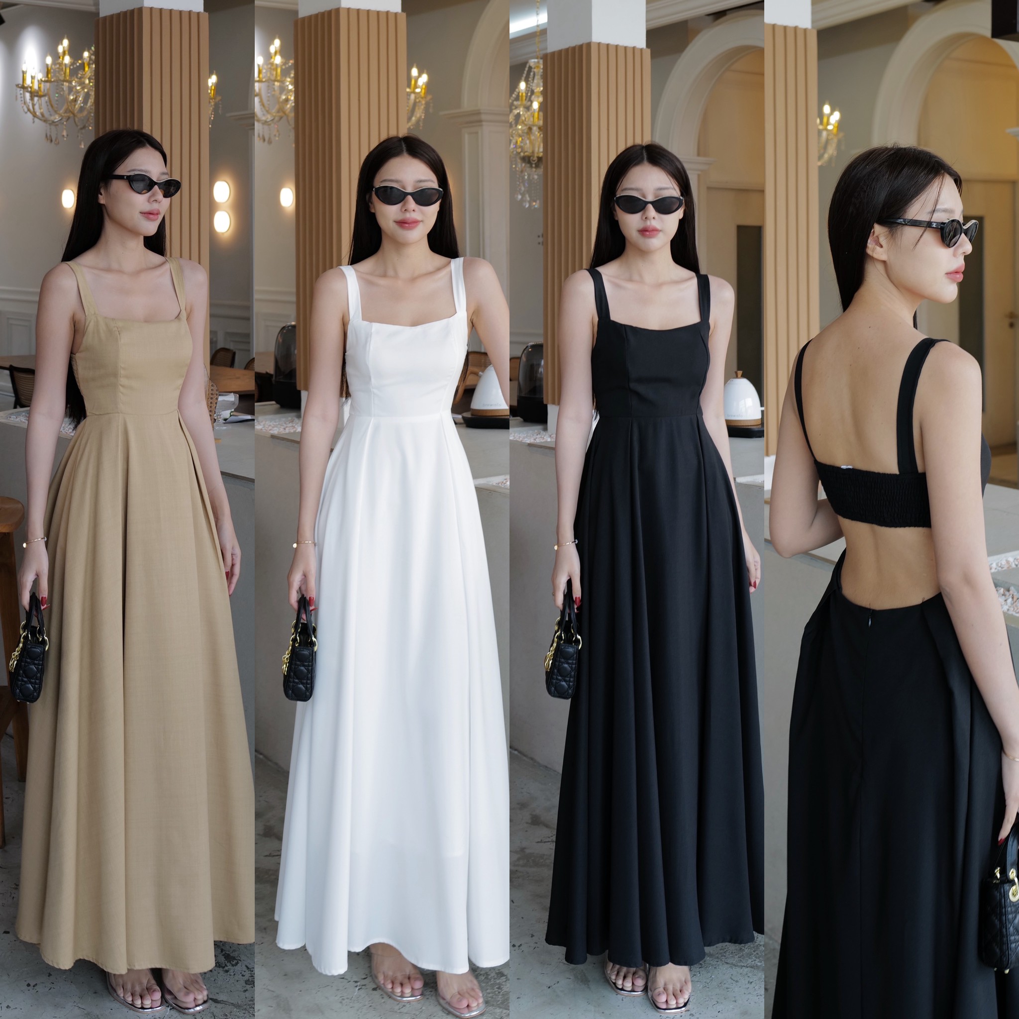 #9866 เดรสสายเดี่ยวยาว เว้าหลัง ทรงสวยมากกๆ หน้าอกสวย กระโปรงมีจับจีบนิดๆ intuon