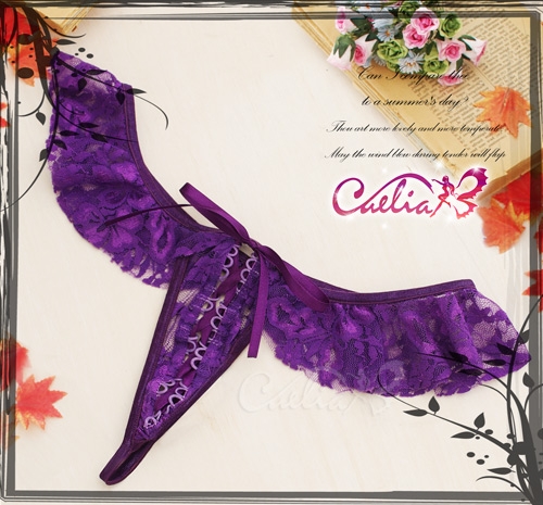 ชุดนอนไม่ได้นอน ชุดนอนซีทรู คอเซ็ทนิ่มลูกไม้ทั้งตัว กางเกงในระบายขอบ สีม่วง