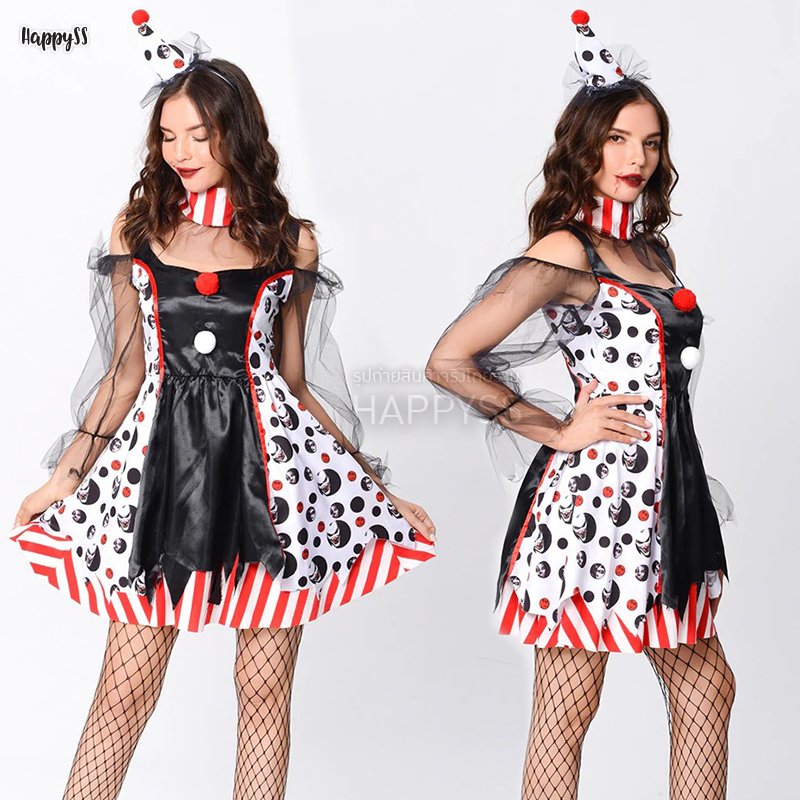 ชุดตัวตลกโจ๊กเกอร์🤡 ลายจุดโจ๊กเกอร์ ตัวตลกผี ชุดตัวตลกผี ฮาโลวีน