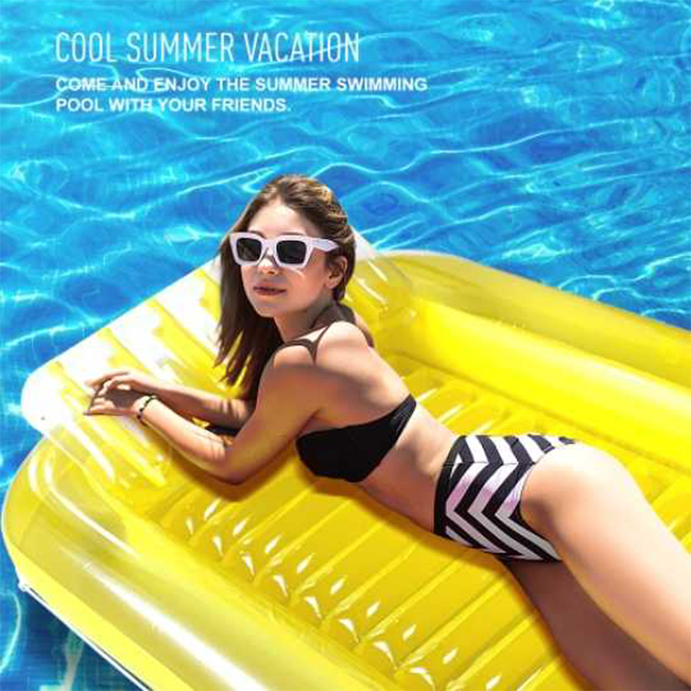 แพยางนอนเดี่ยวพร้อมหมอนหนุน สีเหลือง แบบใหม่ Inflatable New Yellow Pool Longer