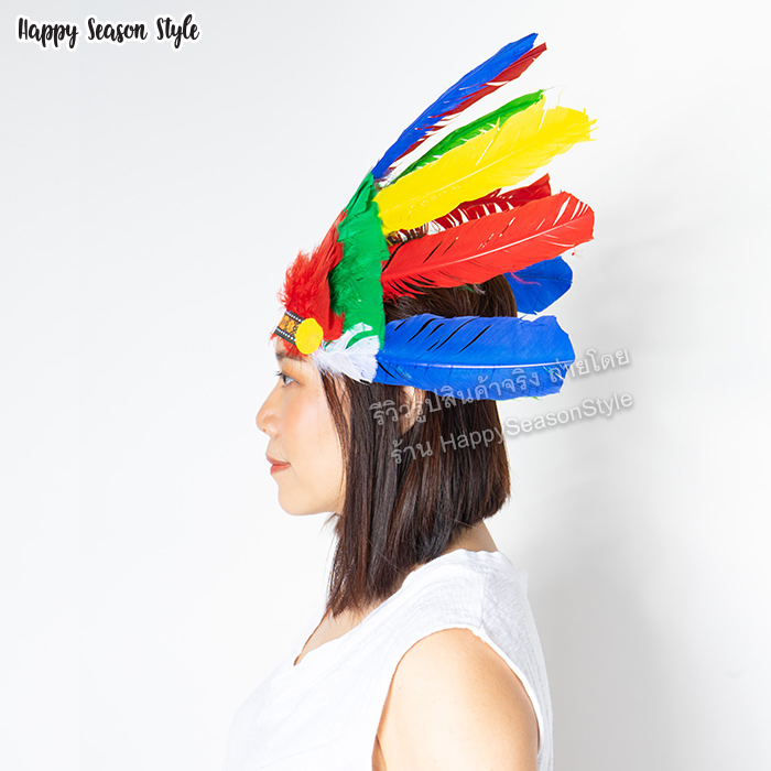 หัวอินเดียแดง หัวชนเผ่า หัวขนนก ที่คาดผมอินเดียแดง สีรุ้ง