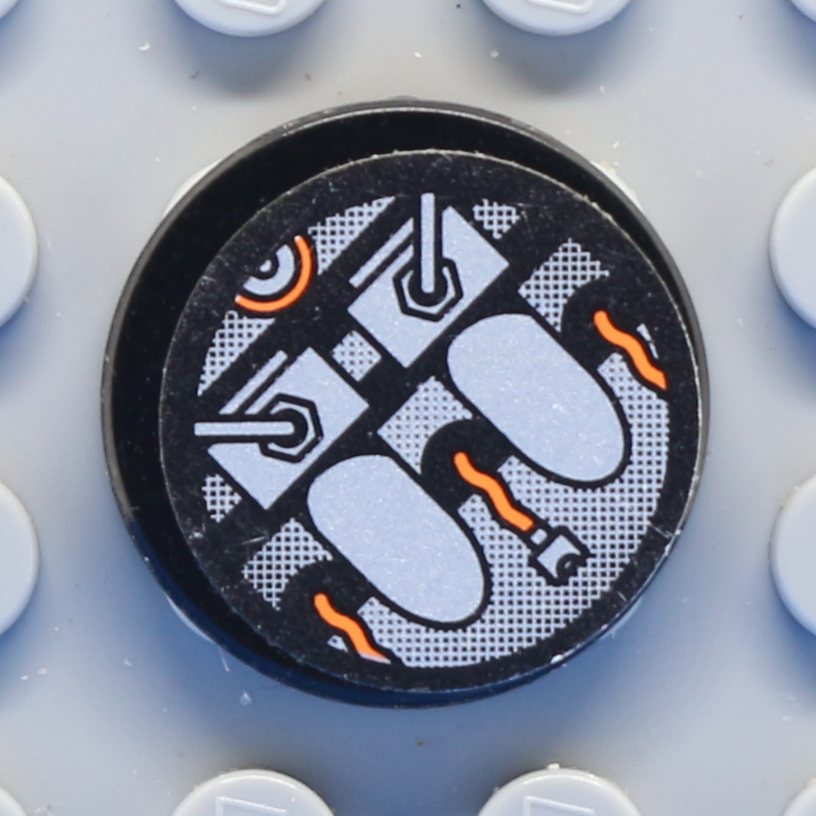 Tile, Round 2 x 2 with Gray and Orange Machinery Pattern (Sticker) - Set 8970