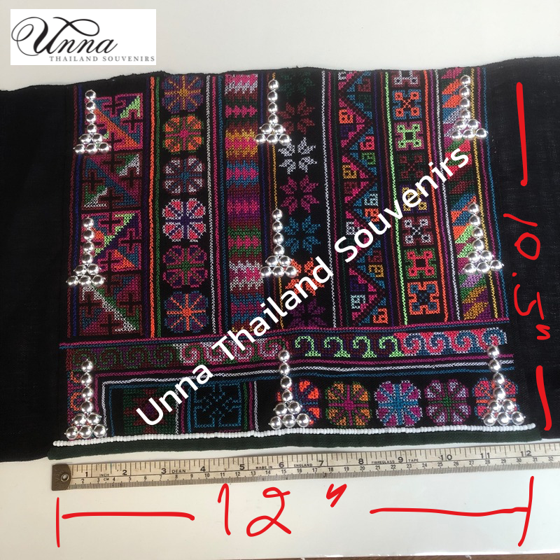 ผ้าปักมืออาข่า DIY ตกแต่งชายเสื้อคลุมแจ้คเก็ต ผ้าใหม่ ขนาดเฉพาะตัวลาย 10.5” x 14” Akha hill tribe embroidered style for diy